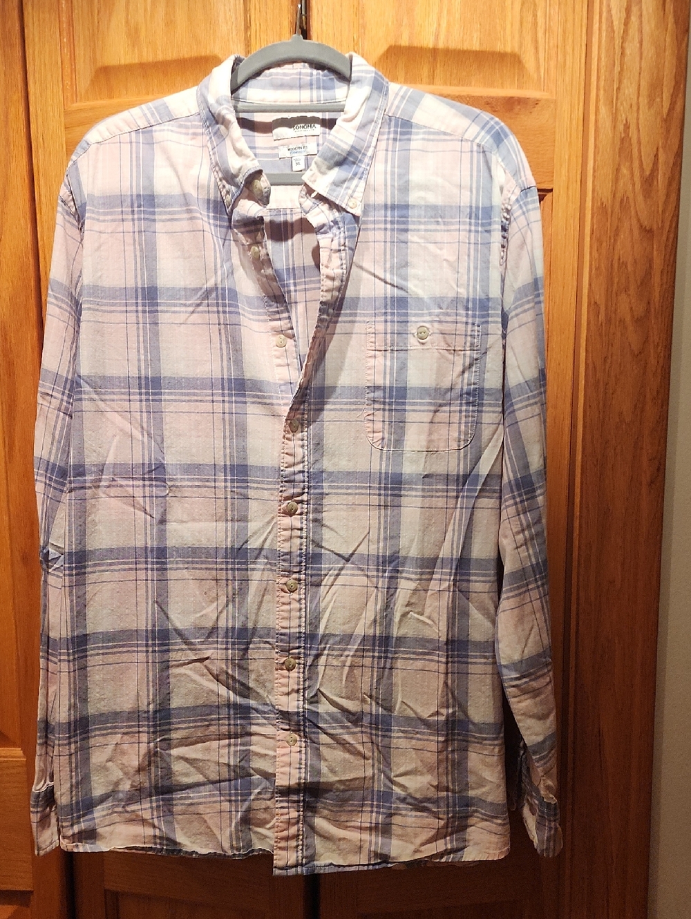 Sonoma Men's Plaid Button-Down Shirt in Blue and Pink